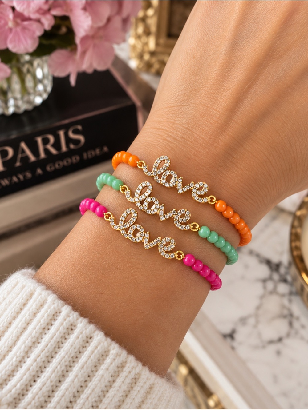 Love Dainty Bead Stretch Bracelet Trio